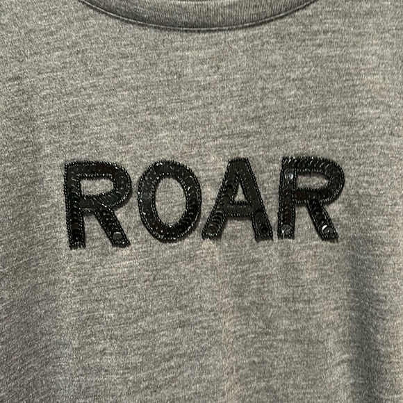“ROAR” Black Sequined, Grey Heather, Wide Neck, Short Sleeve Dolman Shirt - Picture 4 of 5
